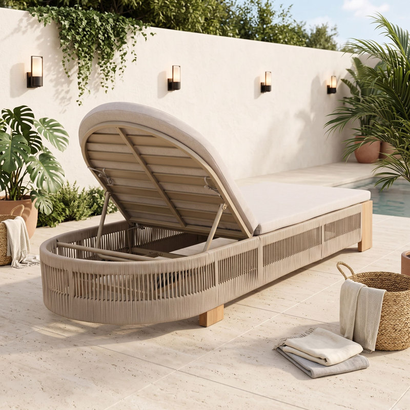 Chaise longue d'extérieur en bois avec coussin