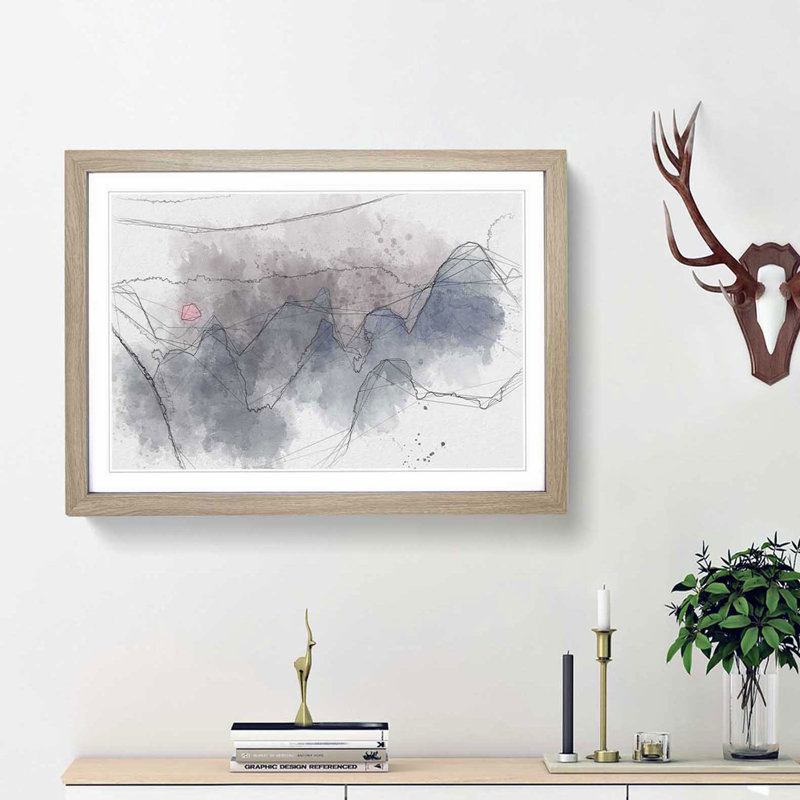 Behind the Mountains in China in Abstract - Picture Frame Graphic Art Print, 36cm H x 48cm W x 2cm D, Oak Framed