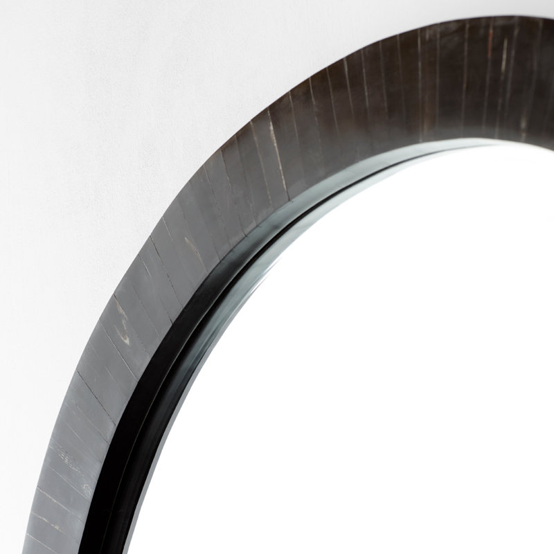 Nautilus Bone Round Mirror, Black