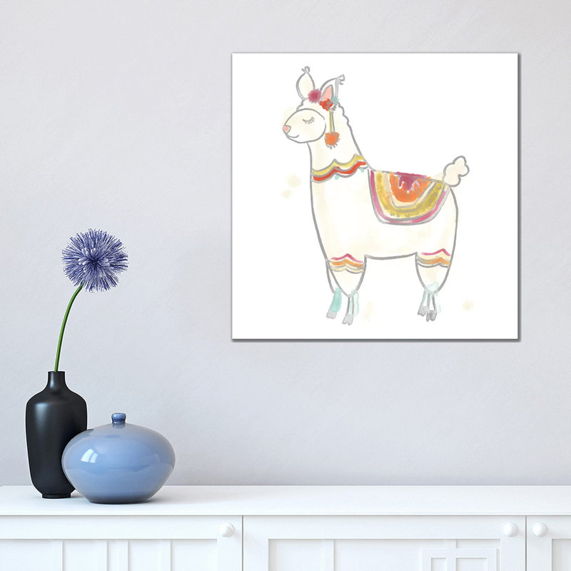 Blockprint Llama II by June Erica Vess - Wrapped Canvas Print, 45.72 cm H x 45.72 cm W x 1.91 cm D