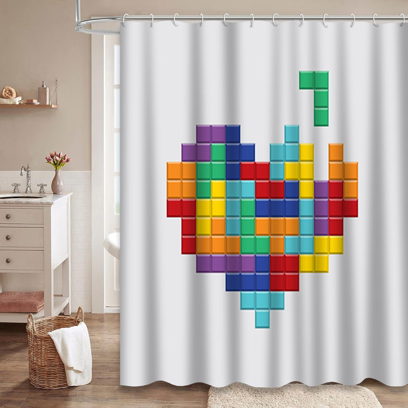 Rideau de douche avec 12 crochets de la Saint-Valentin, L 72 po x l 72 po
