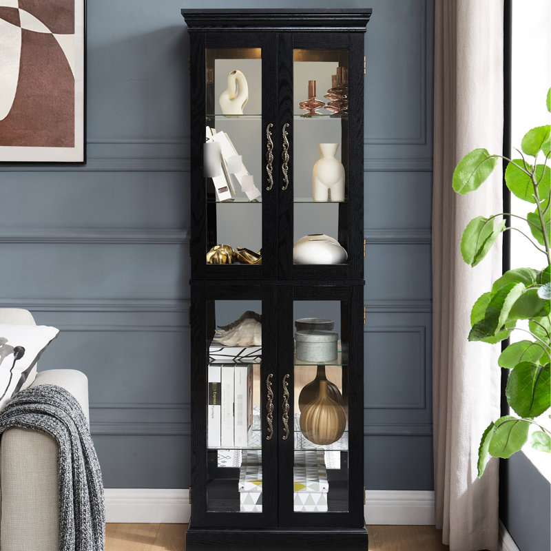 Vitrine lumineuse en verre pour cuisine avec éclairage intérieur et garde-manger à tablettes réglables, personnalisable avec poignée rétro