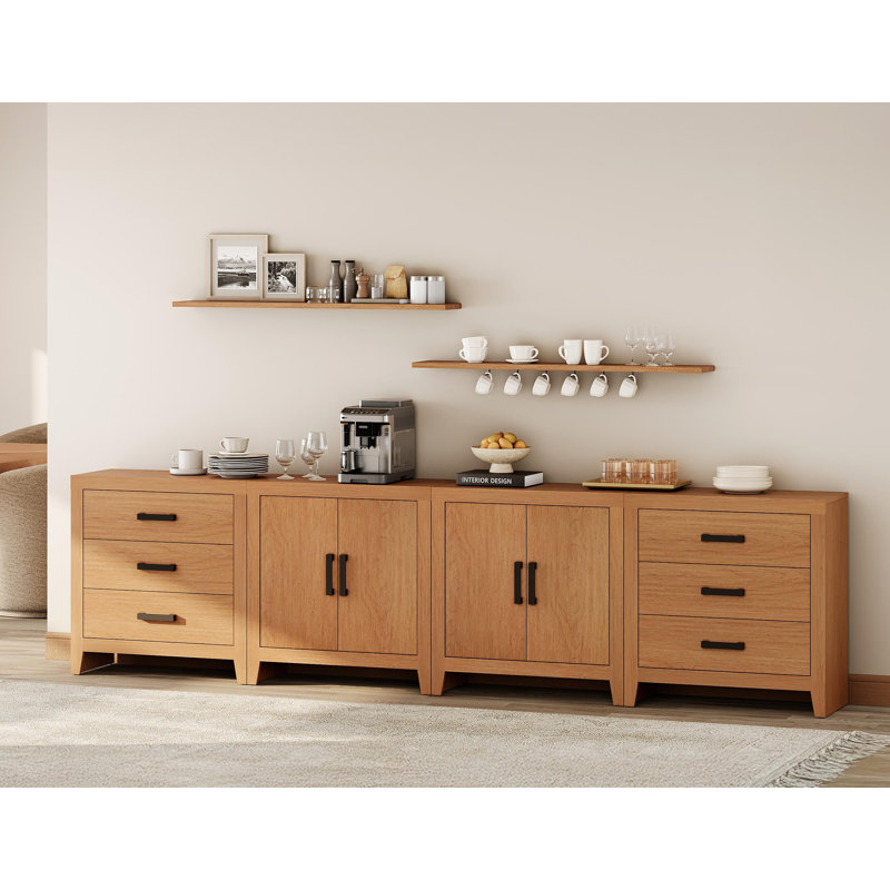 Eaton 4-Piece Modular Sideboard With Drawers & Doors, Farmhouse Storage Cabinet For Living Room, Dining Room, Or Hallway, Mocha