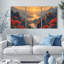 Paysage de montagne d'automne avec érables rouges et pagode - Tableau sur toile (lot de 3)-118681188