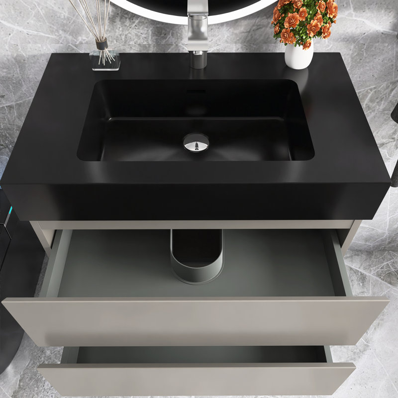 30 po Meuble-lavabo mural simple avec comptoir, Gris