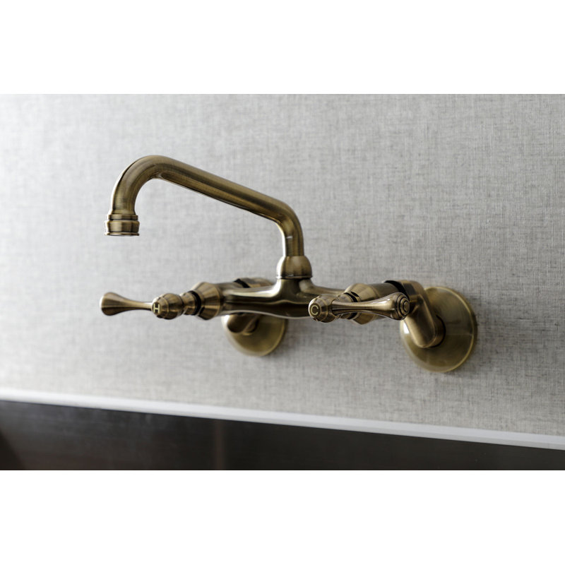 Kingston Brass Kingston Double-Handle 2-Hole Wall-Mount Bridge Kitchen Faucet, Vintage Brass