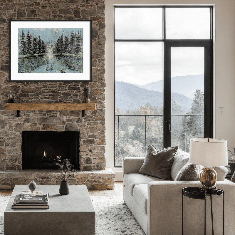 Nature Inspired "Evergreen Reflection" Canvas Wall Art By Karen Biery, 12" H x 16" W, Framed Print, White