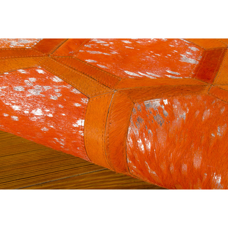 Handmade Tangerine Geometric Cowhide 8' x 10' Area Rug