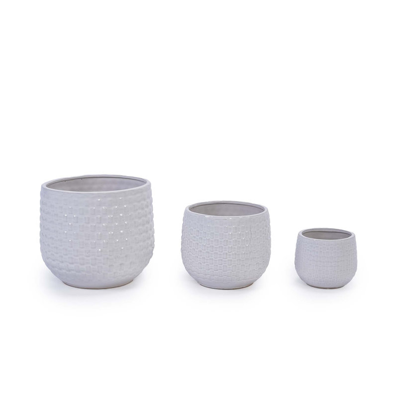 3 pots de fleurs en céramique, pot de fleurs moderne pour patio, jardin ou rebords de fenêtre, Blanc mat