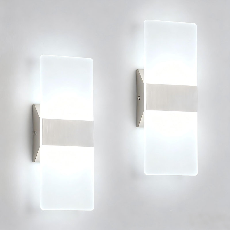 Dimmable Modern Wall Sconce with Rectangular Acrylic Lampshade, 6000K Hardwired, Nickel