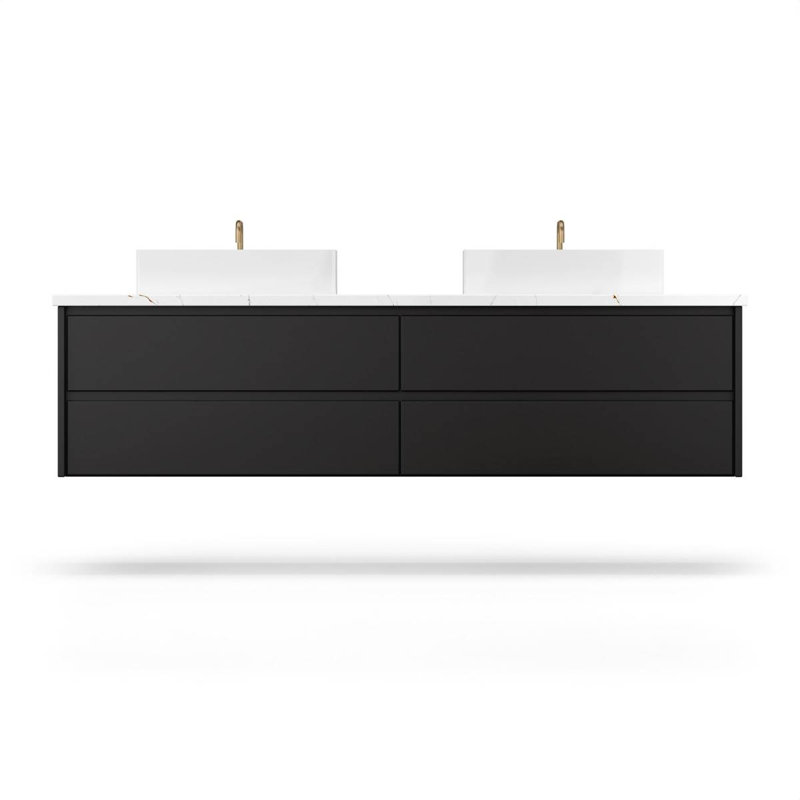 Gilded Double Drawer Bath Floating Vanity, Noir, 72"