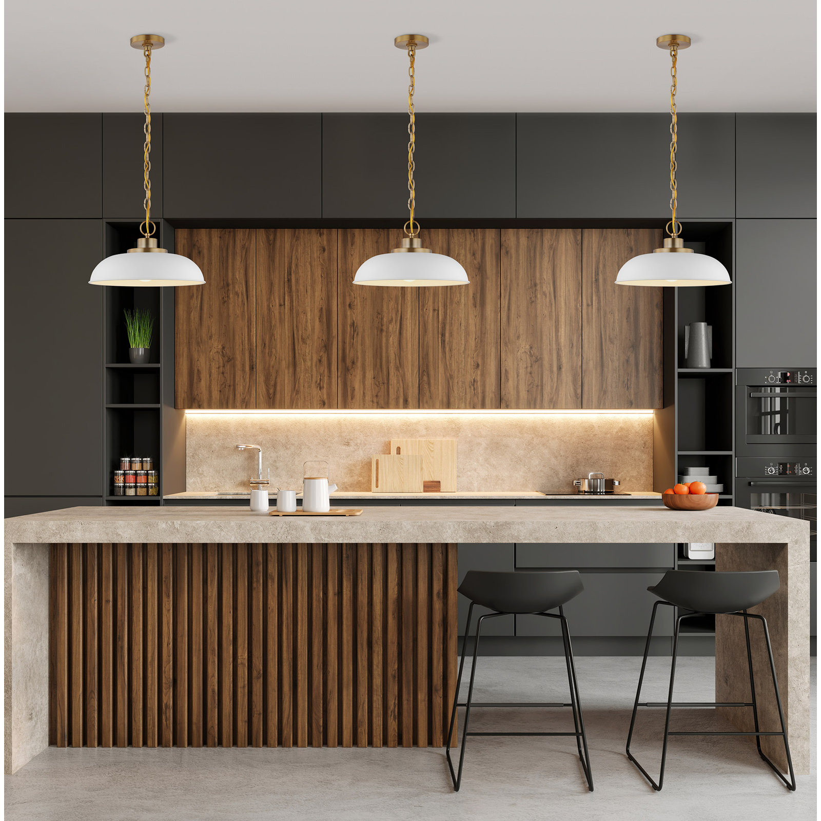 Eddy Dimmable Dome Single Light Pendant, 8" H x 15" W x 15" D, Matte White/Burnished Brass