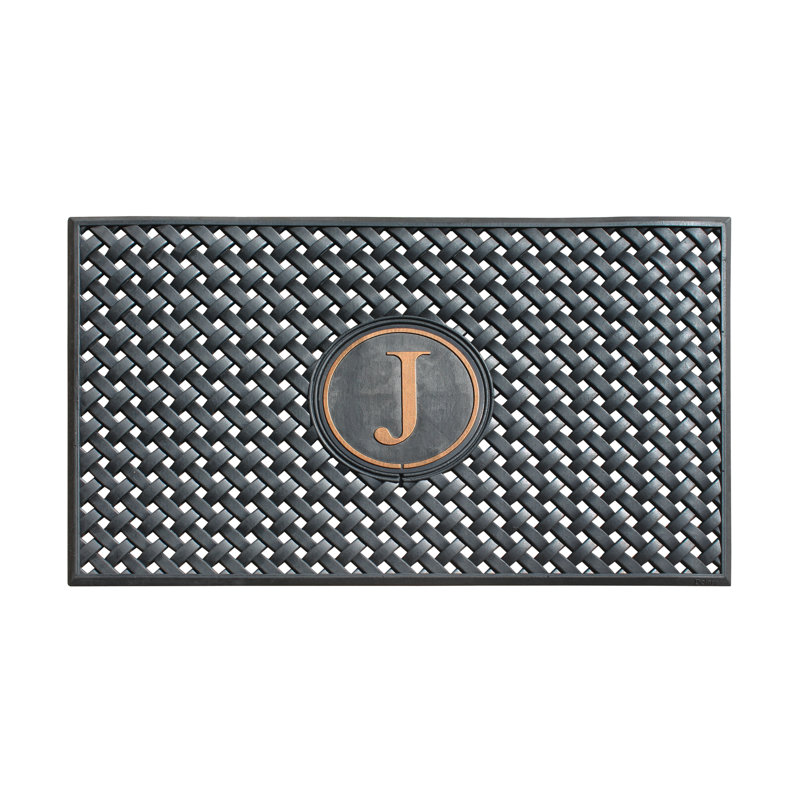 Tapis d'entrée grand motif monogramme, 24 po x 39 po, caoutchouc naturel, noir, J