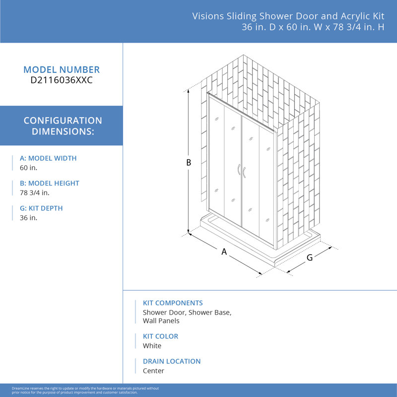 Visions 60" Brushed Nickel Semi Frameless Shower Kit with Acrylic Wall
