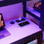 Lit plateforme simple en bois aggloméré moderne noir avec cadre et bureau intégré avec rangement