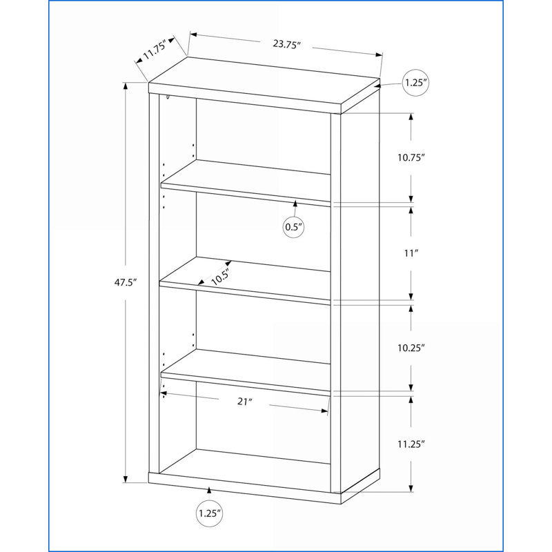 Bibliothèque, tablettes industrielles modernes réglables à 4 niveaux, H 47,5 po gris ardoise | Panneau de particules, Gris