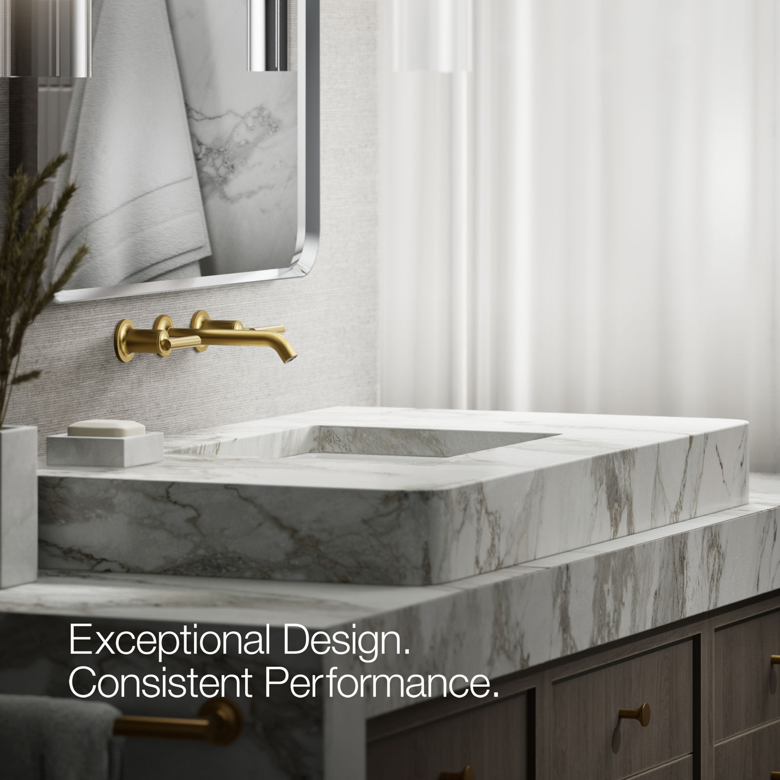 Purist Wall-Mounted Bathroom Faucet, Lever Handle, Vibrant Brushed Moderne Brass