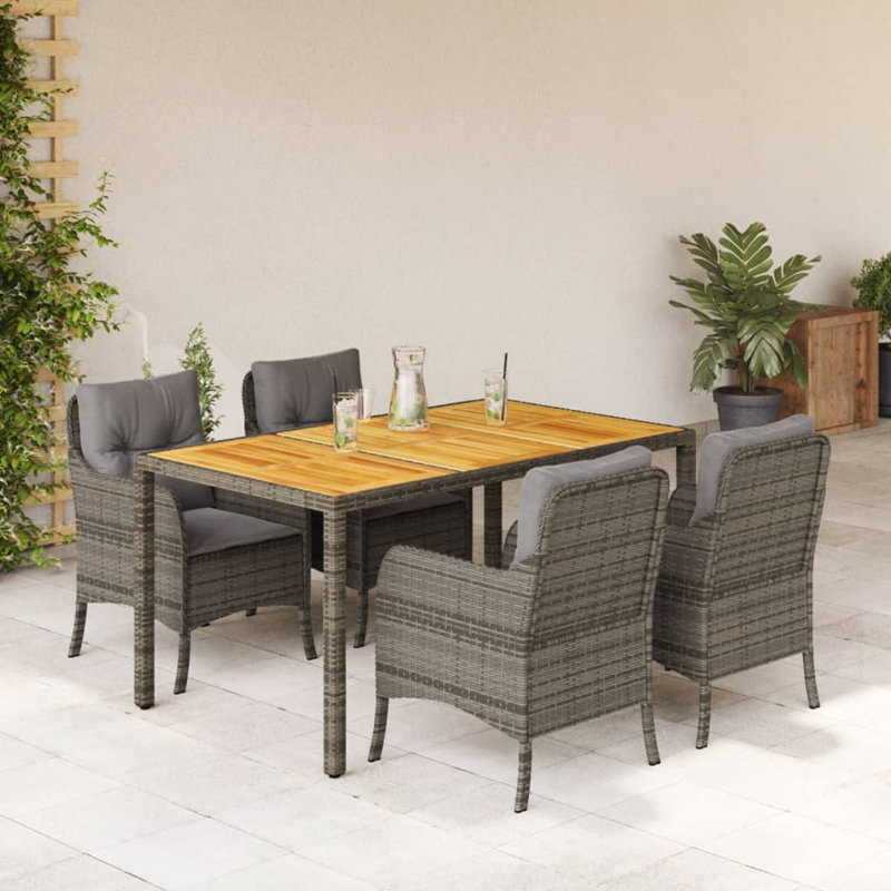 Ensemble de salle à manger de patio Dakota Fields avec coussins en rotin de poly, H 29,5 po x l 59,1 po x P 35,4 po, 6