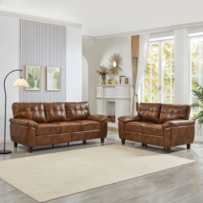2 Pieces Sofa Modern Design Faux Leather 3 Seater & Loveseat,Living Room Sofa with Storage,Big Armrest Sofa,Upholstered Breathable PU Leather Sofa