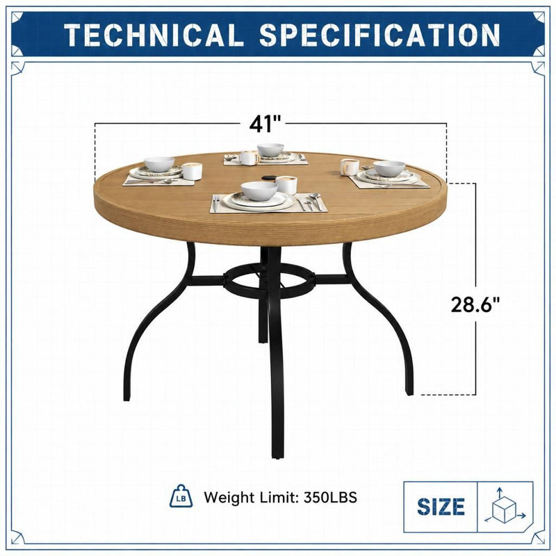 Steel Outdoor Dining Table ,, 28.6" H x 41" W x 41" D, Natural / Black
