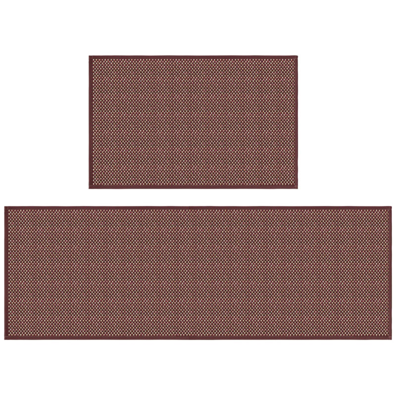 Washable Non-Skid Kitchen Rugs and Mats Set of 2, Red