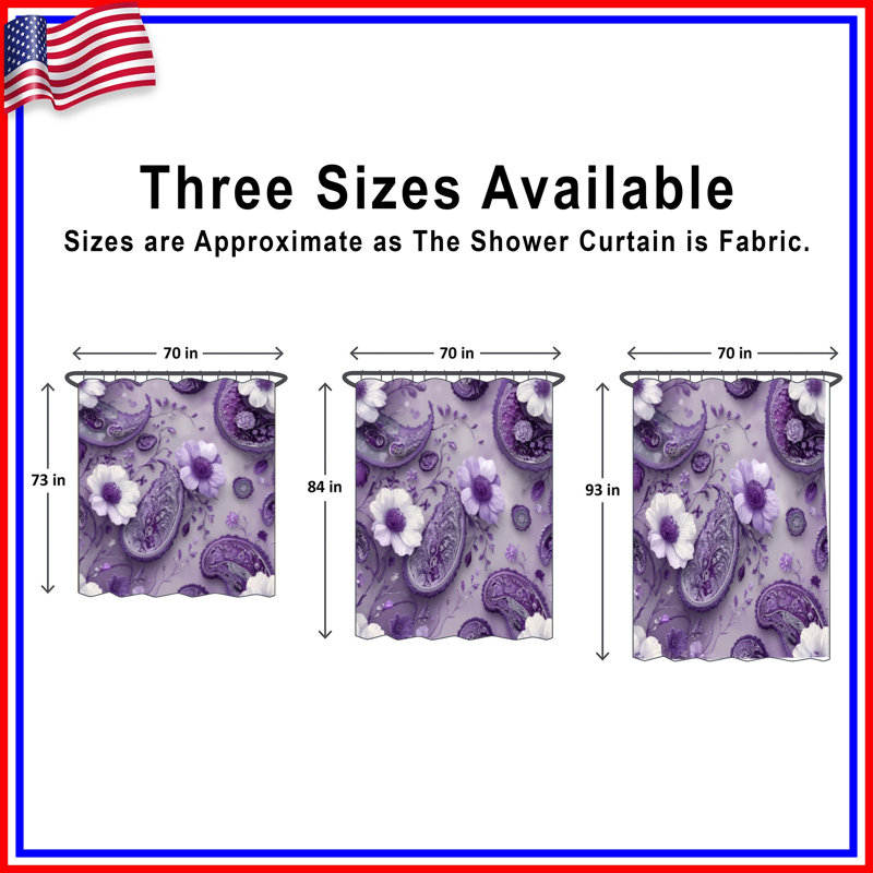 Rideaux de douche mauve à motif floral et motif cachemire très long, 70in W x 72in H