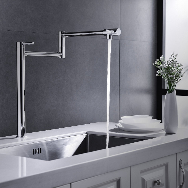 Pot Filler Faucet With Extended - Covered Brass, Double Handles For Precise Water Regulation, Surface Treated To Corrosion, Quiet & No-Splash Flow Arm Coated Handle Design Smooth Control, Special