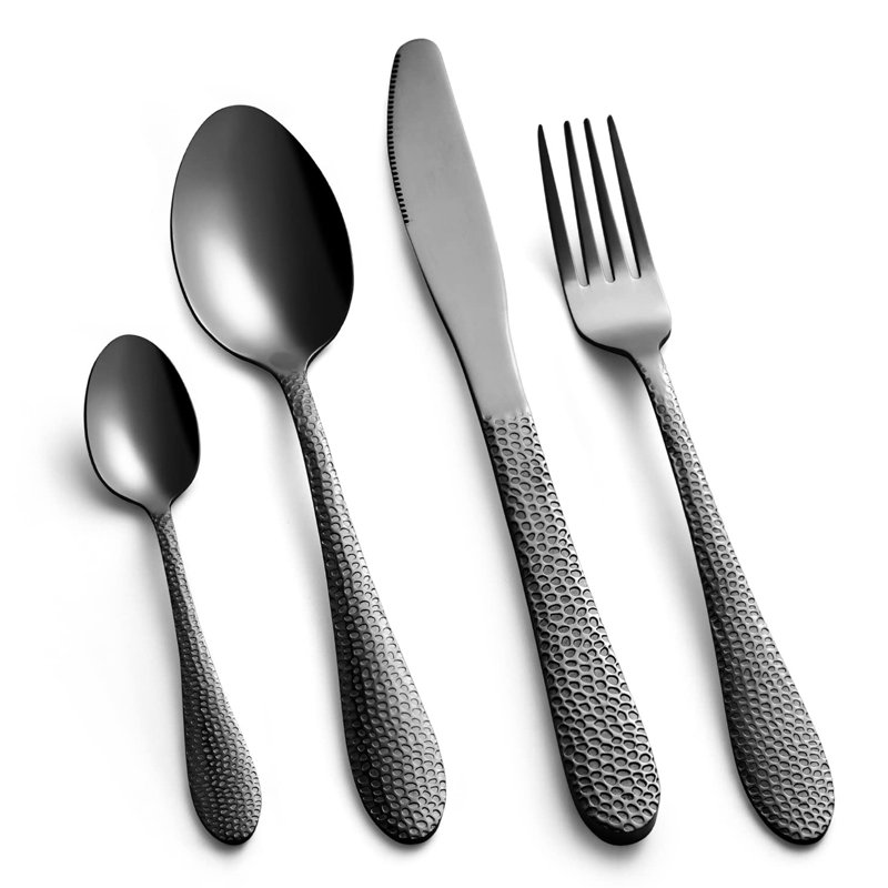 Latitude Run Gilbertsville 16 Piece Stainless Steel Cutlery Set , Service for 4, Black