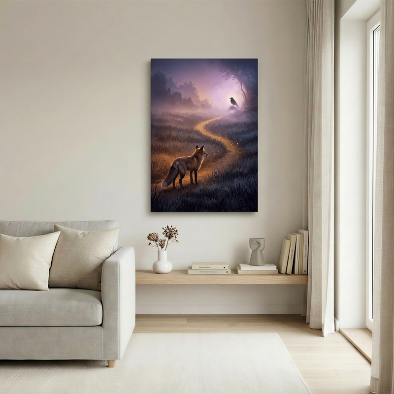 Art sur toile, renard debout sur un sentier brumeux, 24"H x 16"W