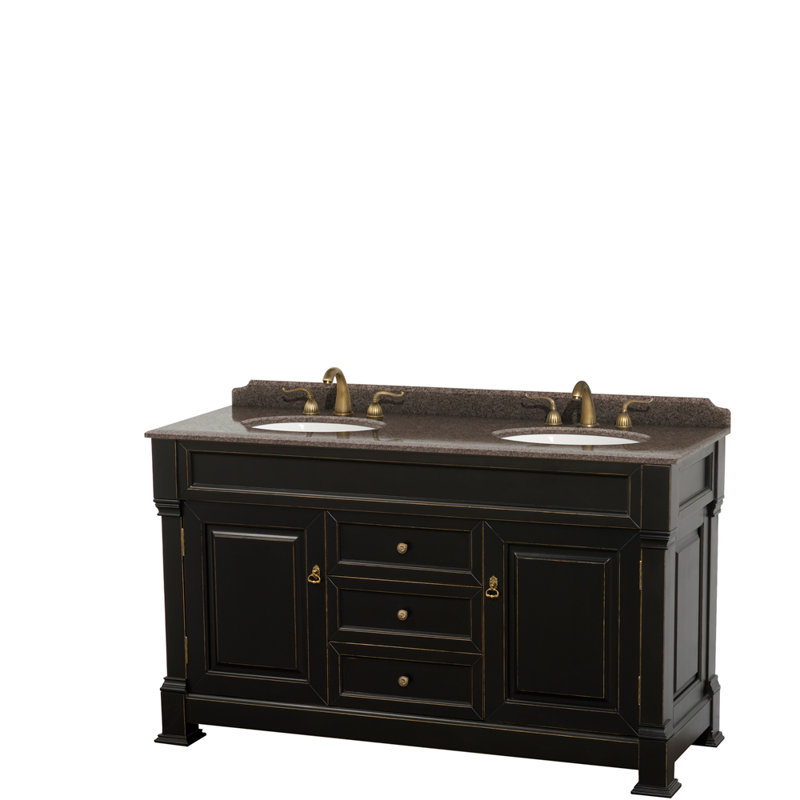 Andover 60'' W Double Vanity, Black, Imperial Brown Granite
