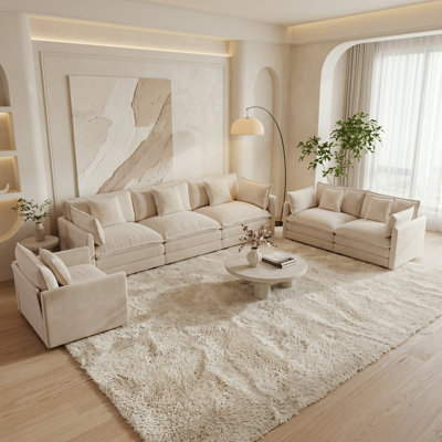 3-Piece Living Room Sofa Set with 3-Seater Sofa, Loveseat and Accent Chair, Light Coffee