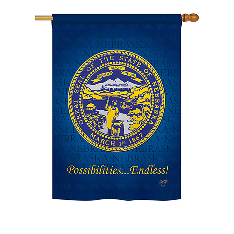 Drapeau de maison en polyester à 2 côtés US State, H 18,5 po x l 13 po, Nebraska
