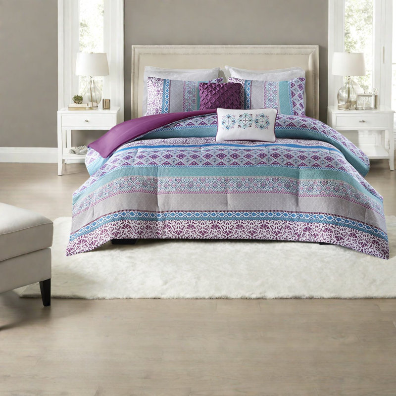 Ensembles de literie mauve, édredon en polyester de style bohème, parfait pour la maison et la chambre à coucher
