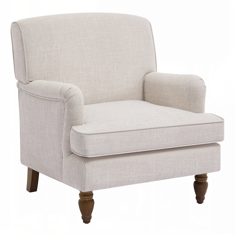Vintage Upholstered Linen Fabric Armchair With Antique Solid Wood Legs, Accent Chair Single Sofa Chair For Living Room, Bedroom,Beige
