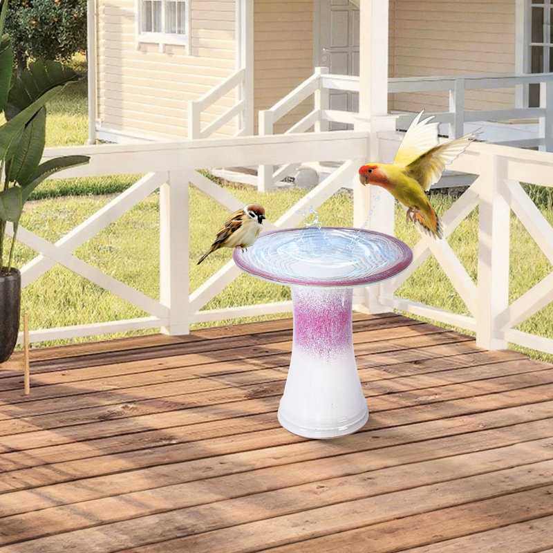 Bain d'oiseaux en céramique, patio, cour, finition dégradée rose et dégradé stable, espace extérieur, motif rayé élégant, temps chaud