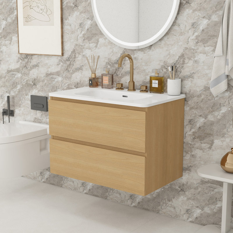 Bathroom Vanity with Ceramic Sink, Oak