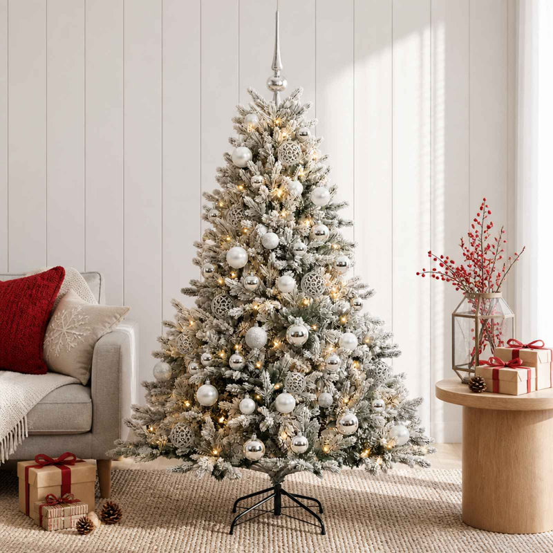 Christmas Tree, with LEDs & silver balls, Green, White, 150 cm
