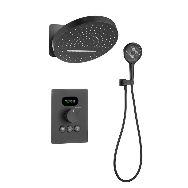 Ensemble de robinet de douche 3 fonctions avec douchette 12 "Functiom (valeur brute incluse), Noir mat