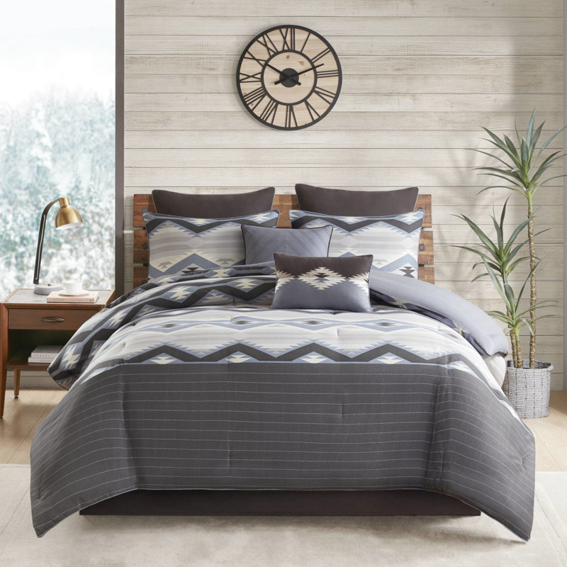 Couette double de 20 cm avec une teinte bleue, épaisse, dos en microfibre douce et style rustique moderne