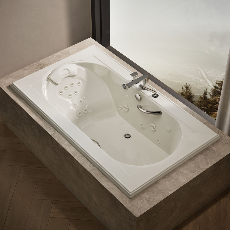 Memoirs 72" x 42" Drop In Combination Bathtub with Faucet, Light, Heater Included, Ice Gray
