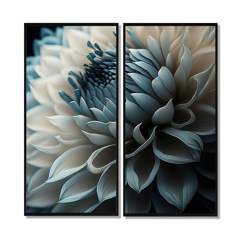 Dahlia bleu et blanc II, 40" H x 40" W, Black, Impression encadrée flottante