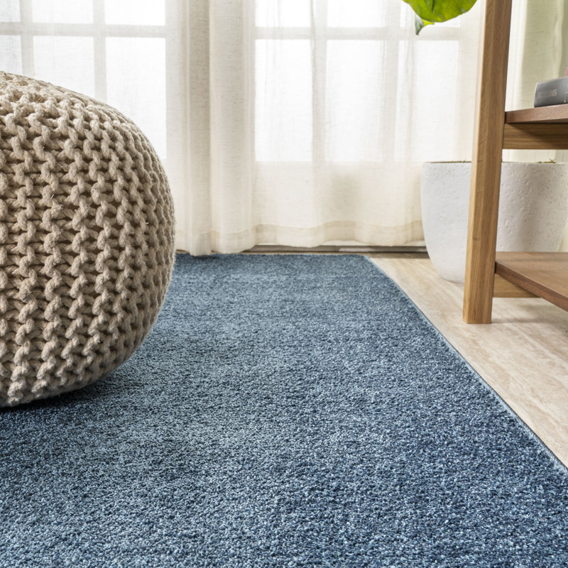 Airidas Solid Low-Pile Navy Rug, Rectangle 5' x 8'