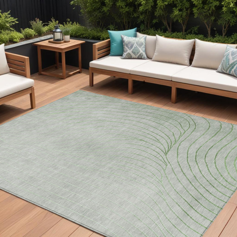 Tapis extérieur lavable abstrait vert et argent 8 pi x 10 pi artichaut