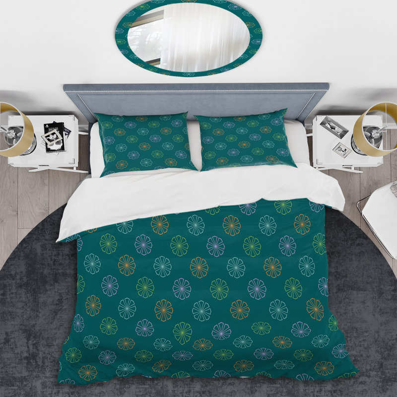 Green and Blue Abstract Dot - Ensemble de housse de couette abstraite - Microfibre de polyester