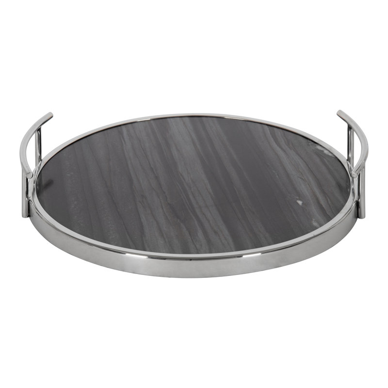 Coss Marble Tray, Gray Marble/Silver