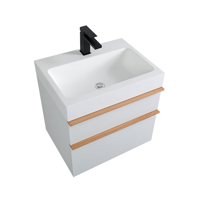 Meuble-lavabo mural 24 po avec lavabo en acrylique intégré, 2 tiroirs à fermeture en douceur, armoire flottante pré-assemblée et moderne