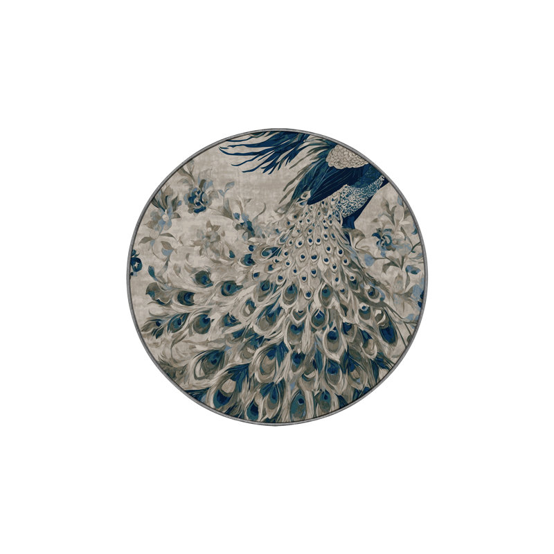 Tapis gris soyeux et moelleux, Rond 7 pi