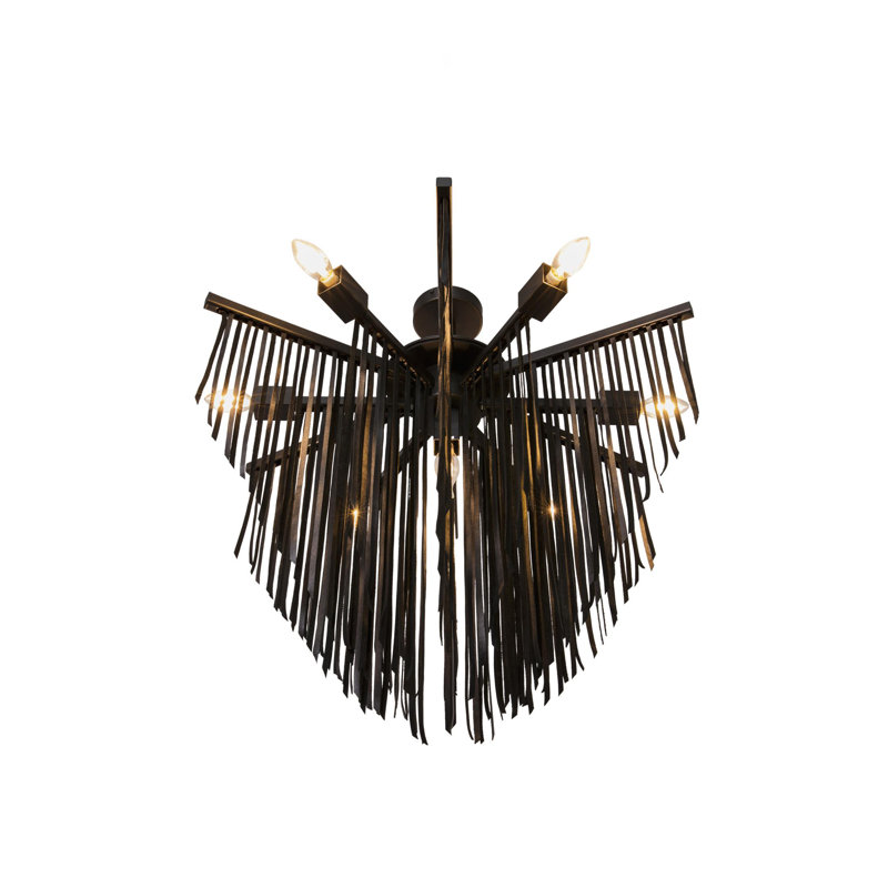 Small Leather Fringe Chandelier, Black