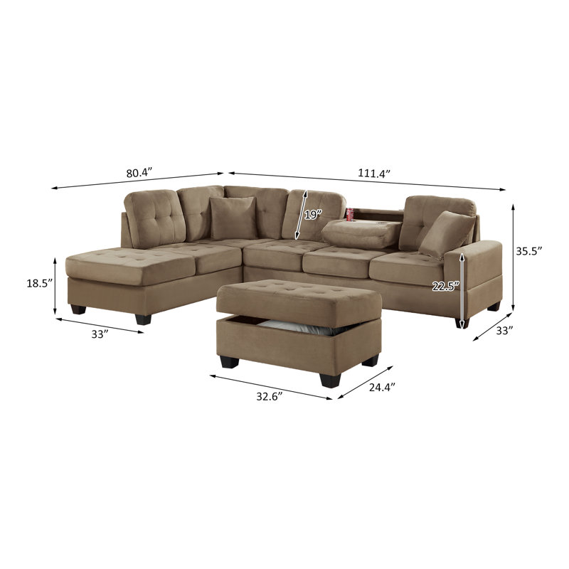 Ensemble modulaire 3 pièces avec repose-pieds, Microfibre / microsuède brun clair