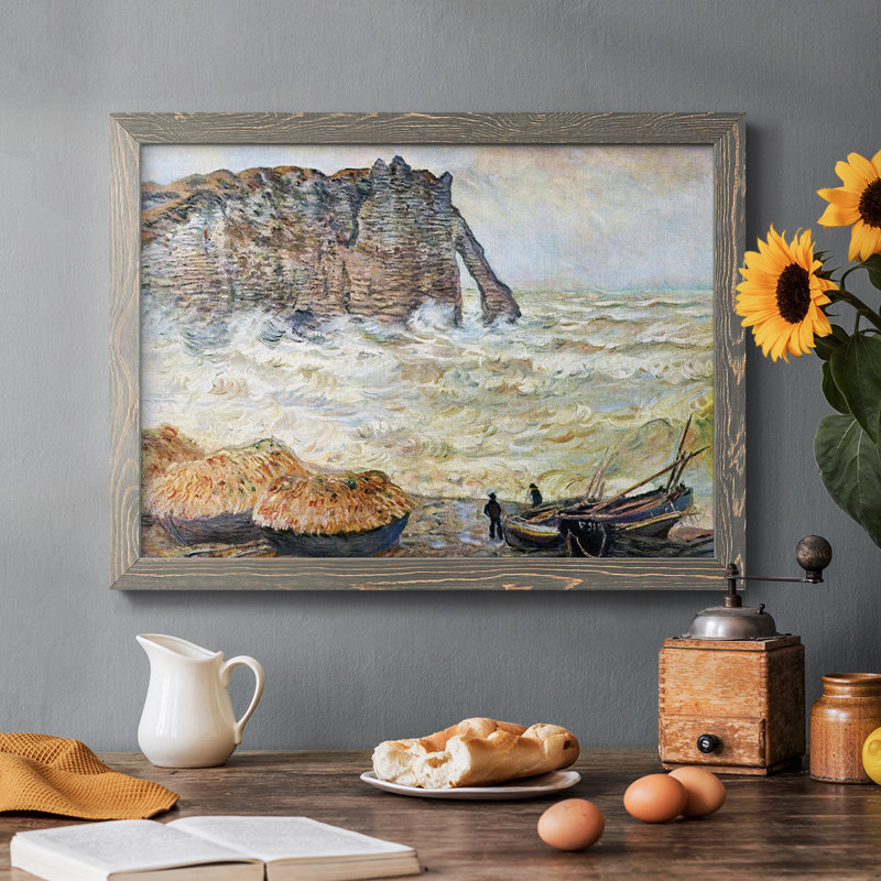 «Stormy Sea (La Porte D'Aval)» par Monet, reproduction d'art sur toile, Gris, H 26 po x l 38 po x P 1,5 po